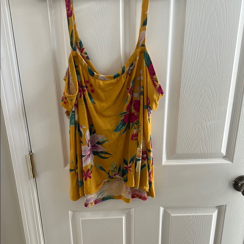 Floral Yellow Ruffle Strap Top - Picture 2 of 3